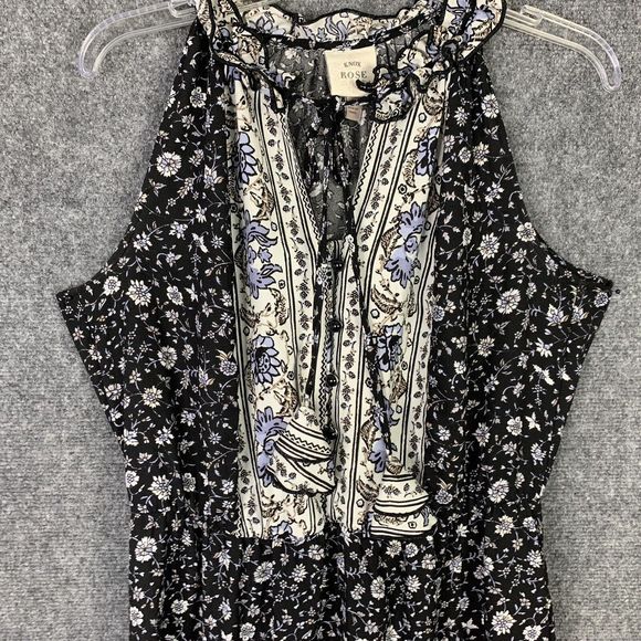 Knox Rose Maxi Boho Gypsy Dress Ruffles Tie & Tassel Black White Sz M - Picture 4 of 10